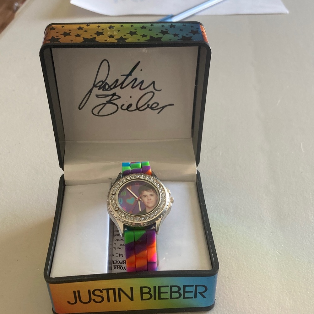 Justin Bieber Multicolor Silicone Watch with Rhinestone Bezel